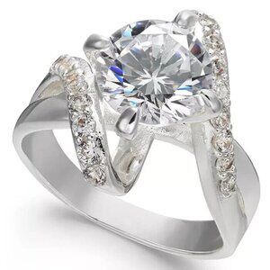 Charter Club Crystal Stone Bypass Ring in Fine Silver Plate Size 8